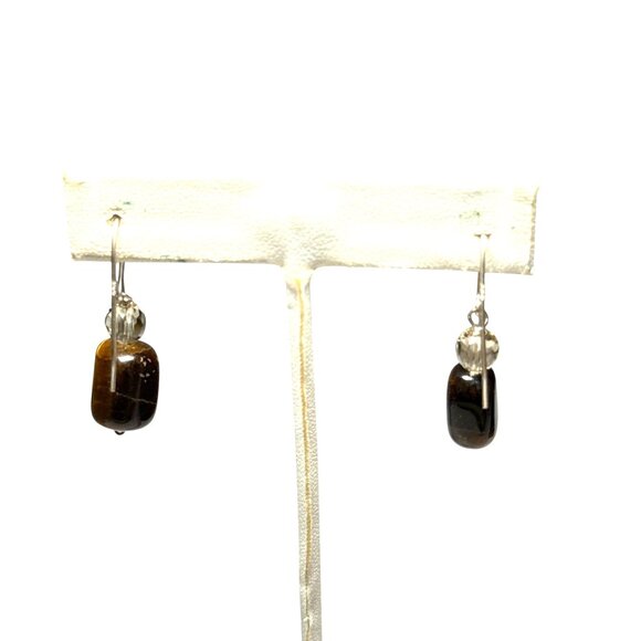 Tiger Eye Dangle Earrings with Faceted Crystal Beads Handmade Jewelry - Picture 4 of 9